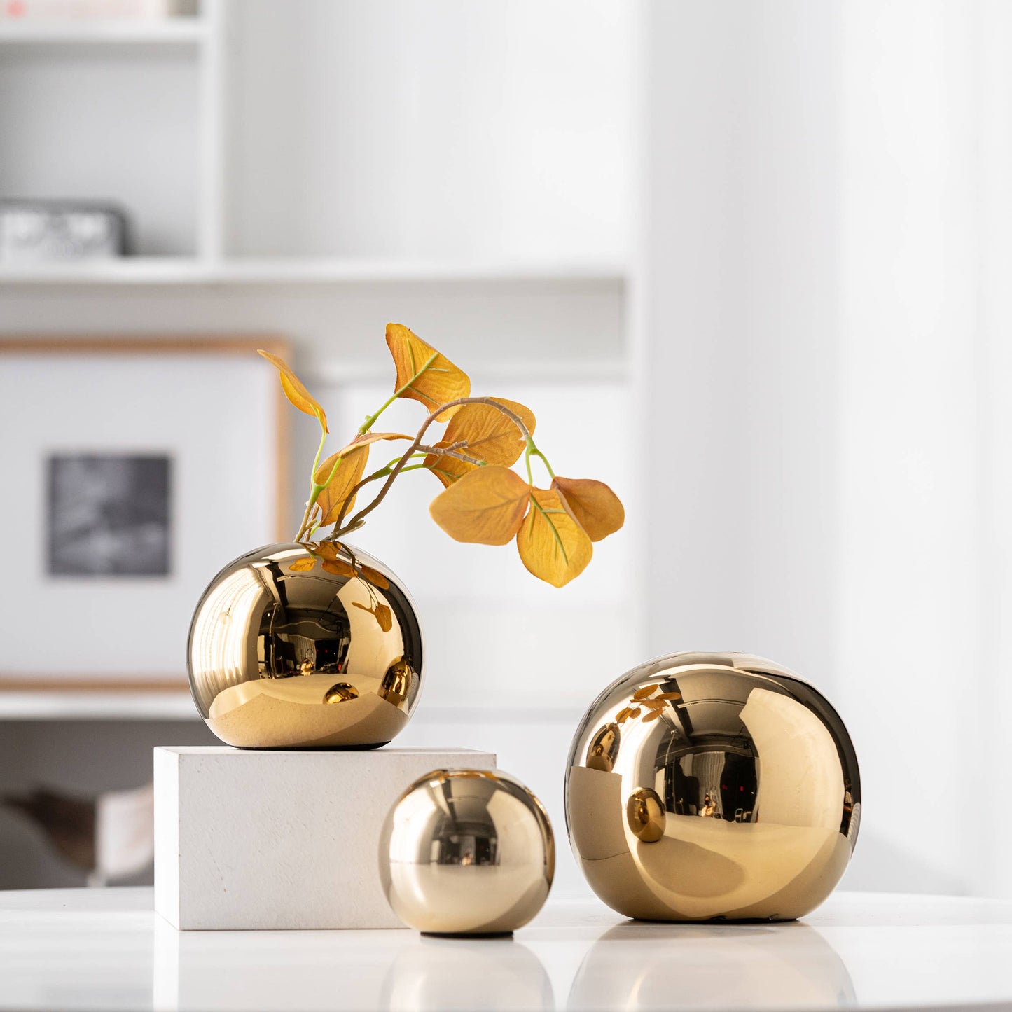 Gold Globe Vase Set of 3, Round Vase Home Decor, Bud Vase