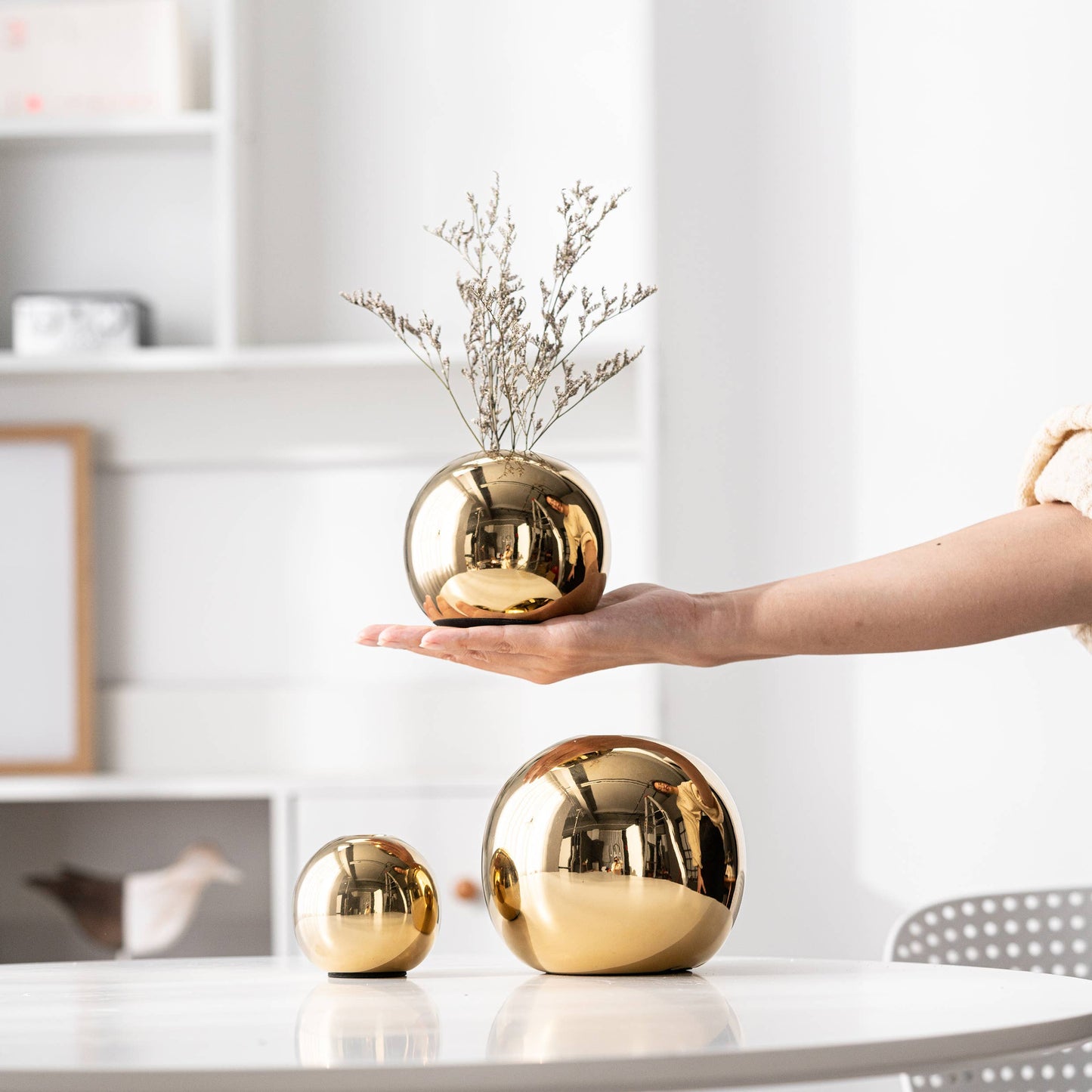 Gold Globe Vase Set of 3, Round Vase Home Decor, Bud Vase