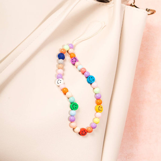 SMILEY FACE BEADED PHONE STRAP