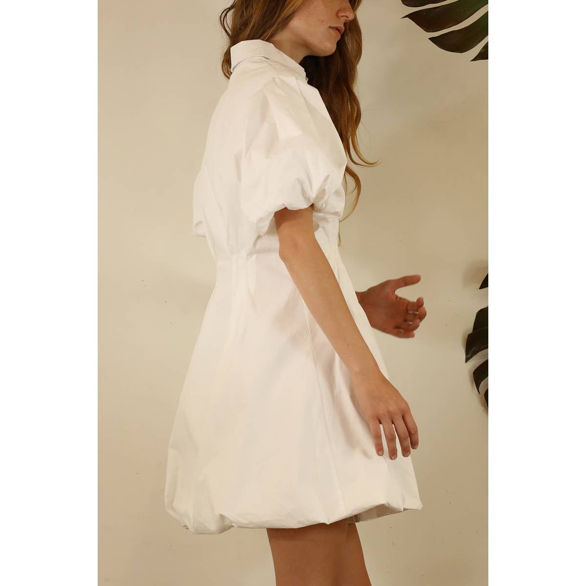 BALLOON PUFF MINI DRESS: WHITE / L