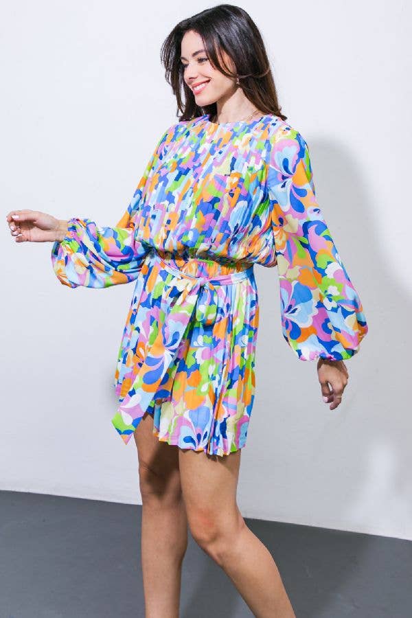 A printed woven romper - IP8185: Blue / Contemporary / L