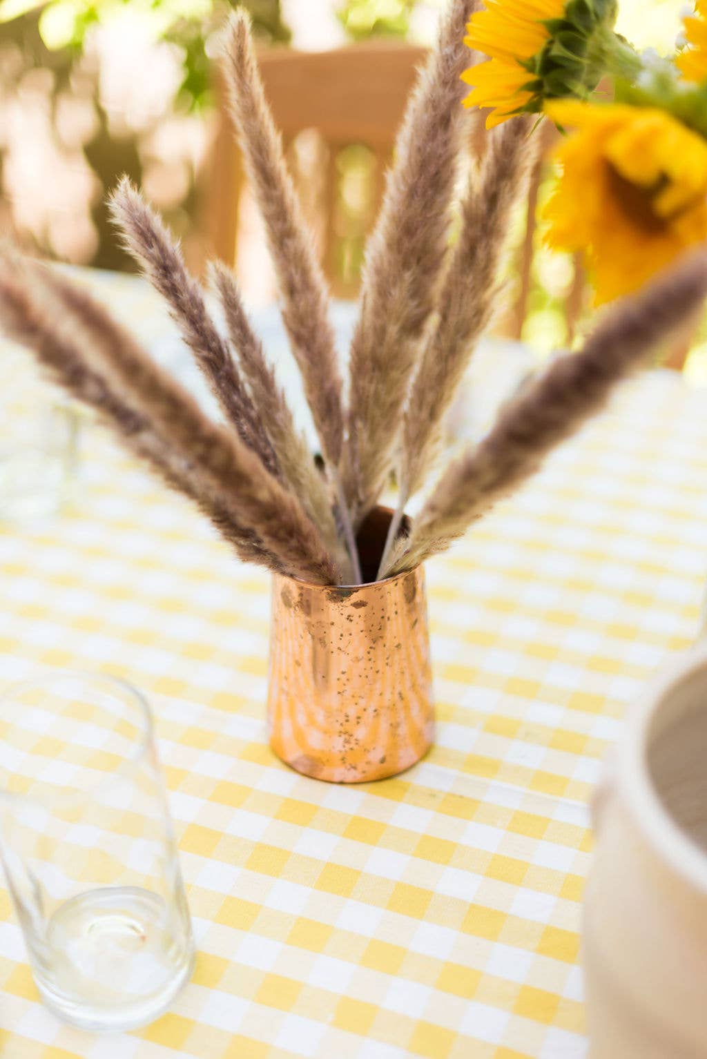 Yellow Ruffled Gingham Tablecloth: 60" x 120"