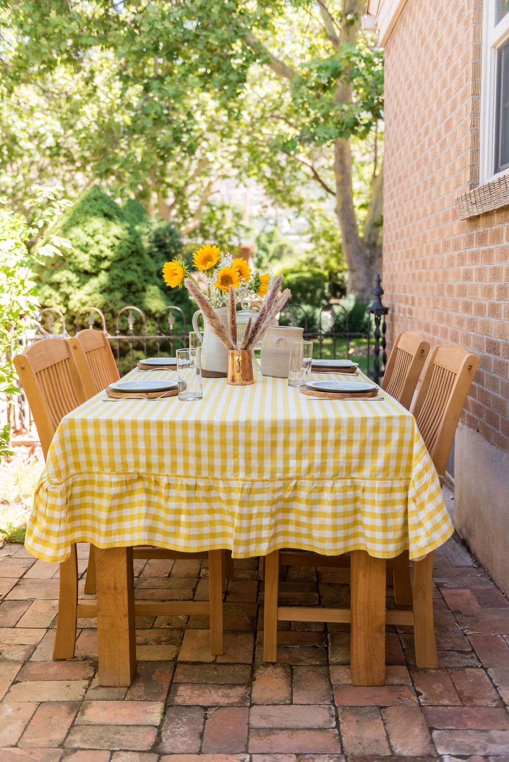 Yellow Ruffled Gingham Tablecloth: 60" x 120"