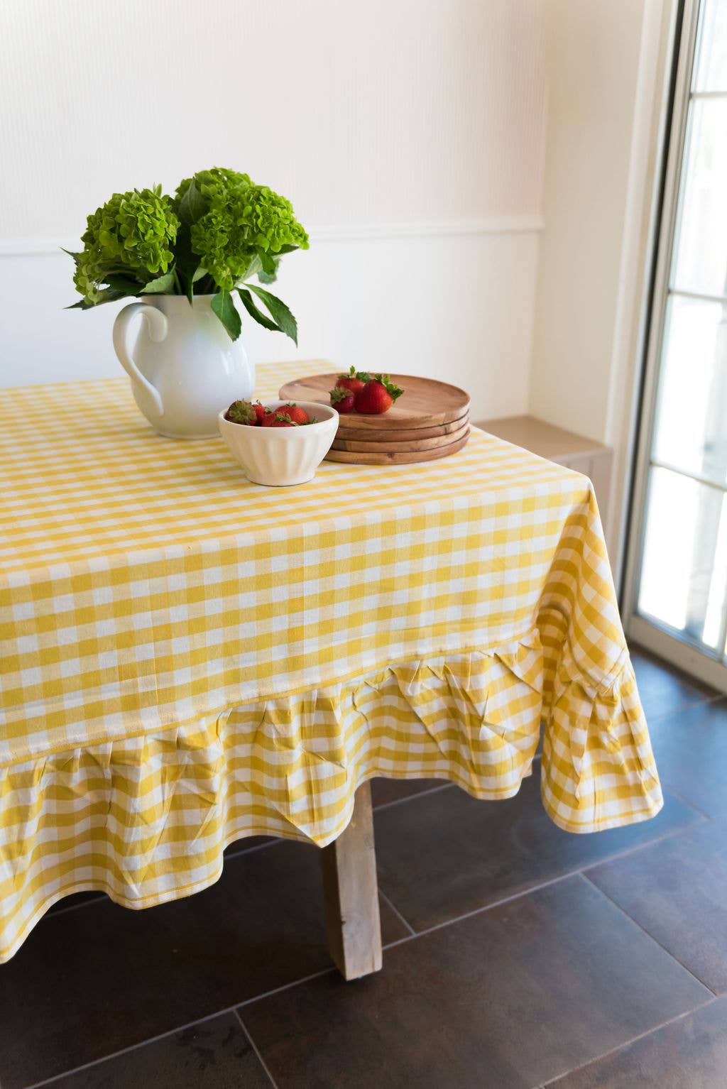 Yellow Ruffled Gingham Tablecloth: 60" x 120"