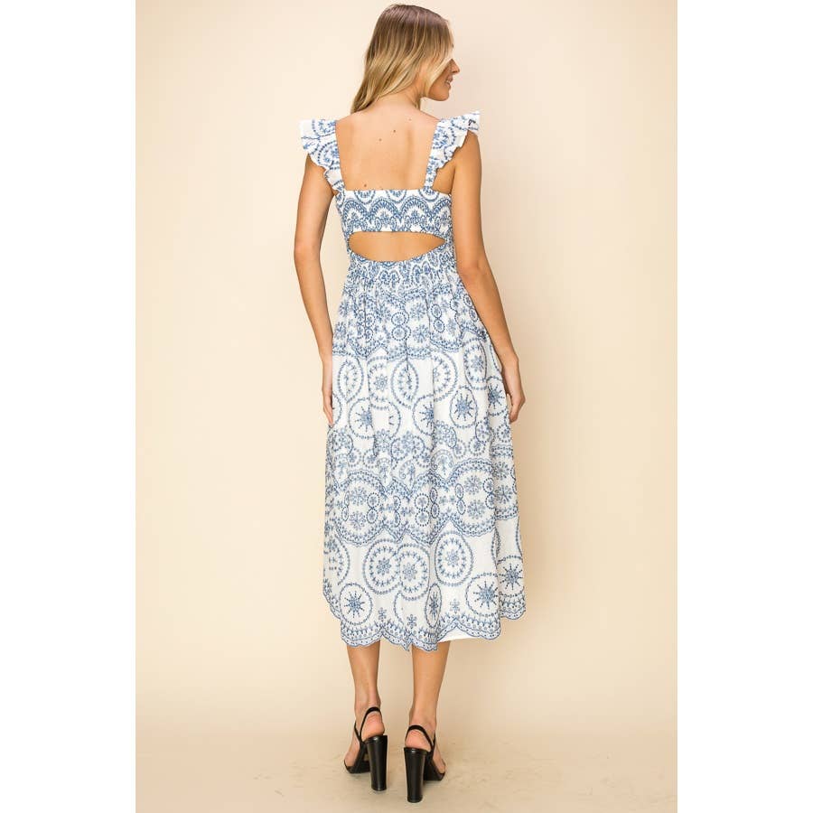 Sleeveless Openwork Embroidered eyelet midi Dress: L / GREEN