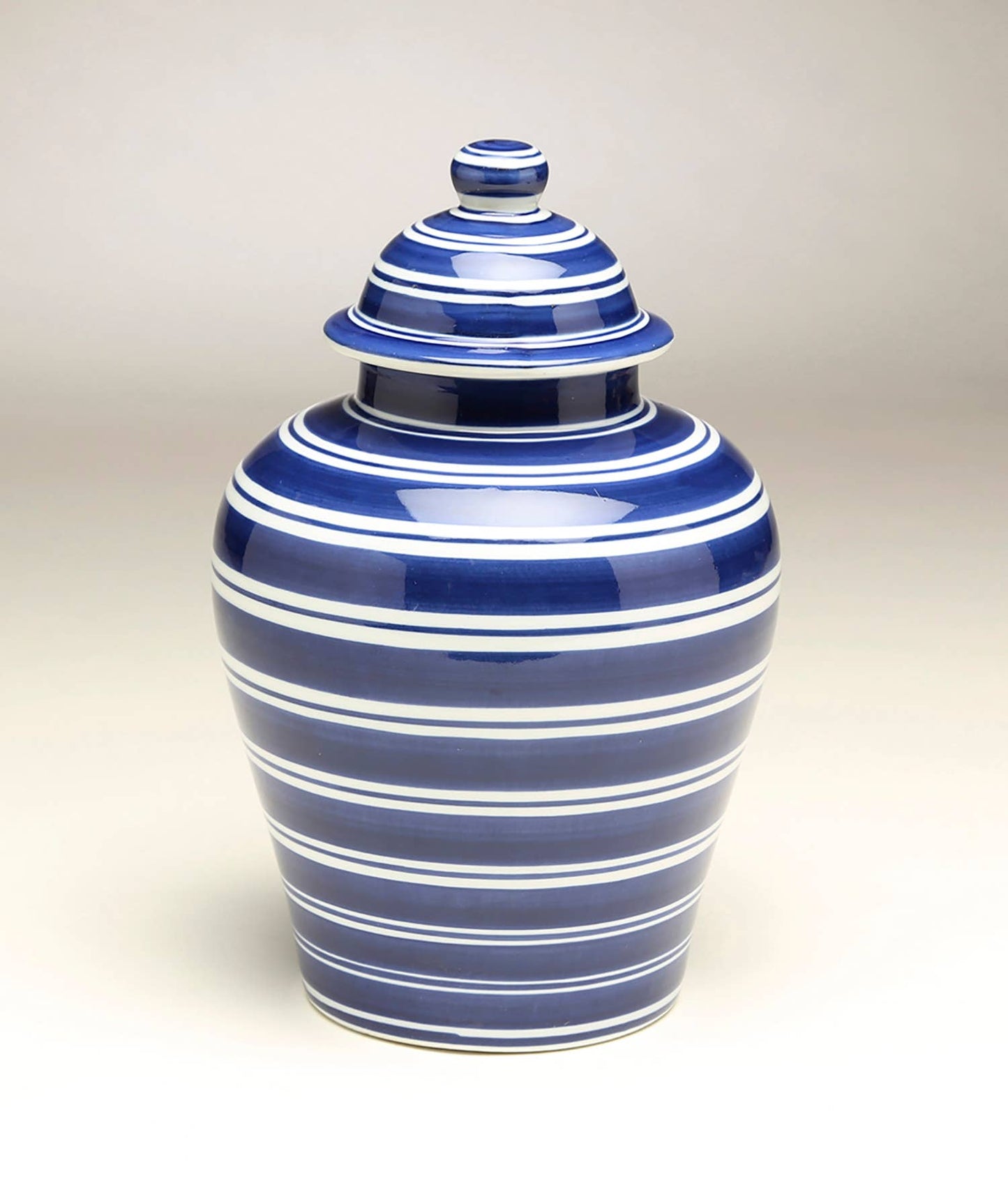 Blue and White Striped Ginger Jar