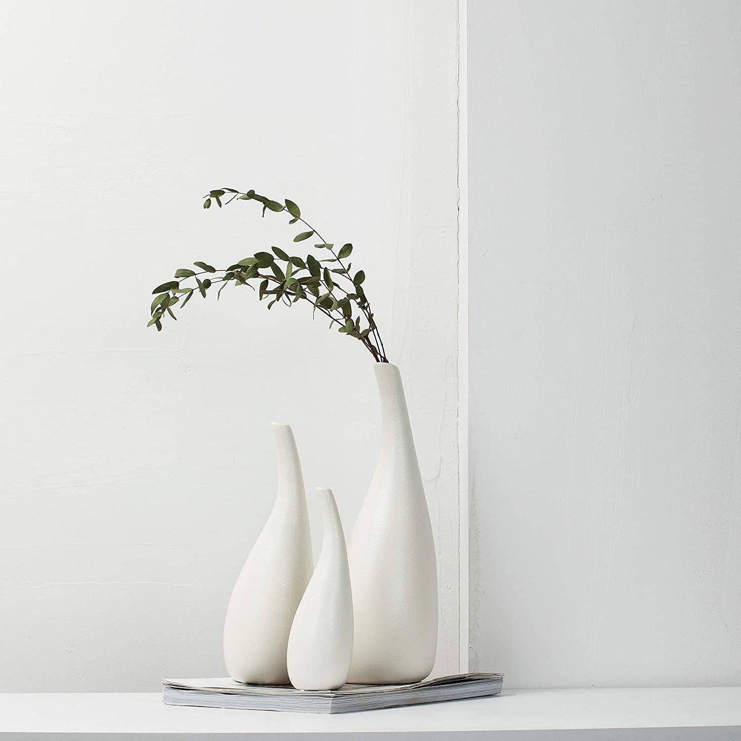 Set 3 Ceramic Vase, White Modern Vase and Fire Mantle