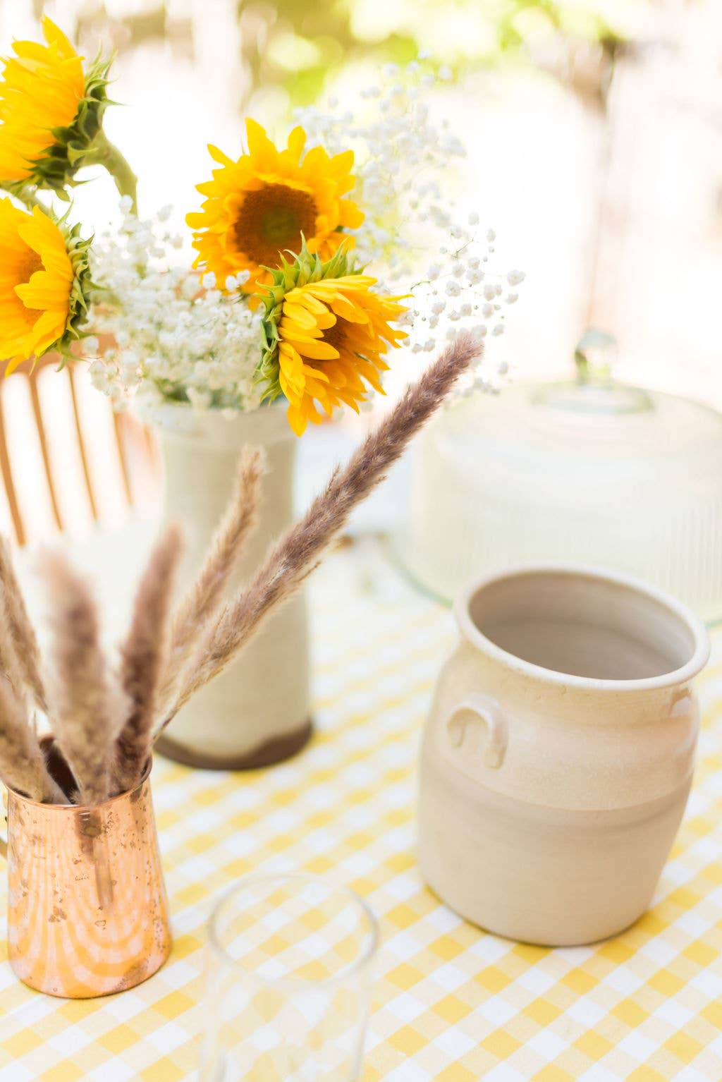 Yellow Ruffled Gingham Tablecloth: 60" x 120"