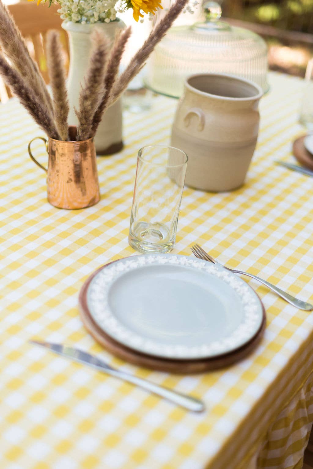 Yellow Ruffled Gingham Tablecloth: 60" x 120"