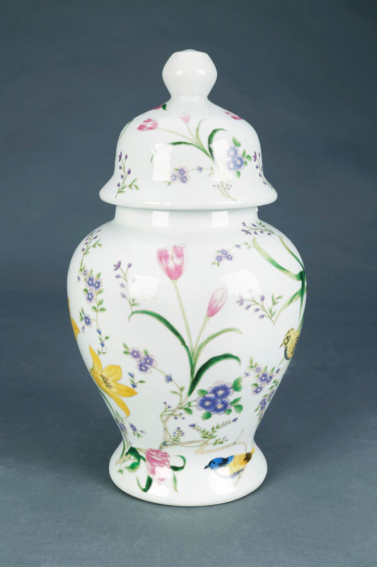 Birds and Flowers 14" Ginger Jar with Lid