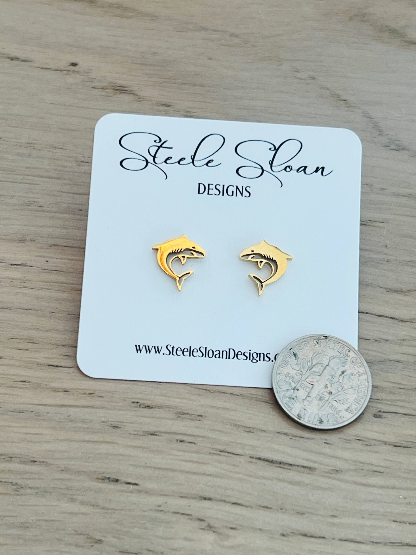 Go Sharks! Cute Shark Gold Stud Earrings - Shark Gift