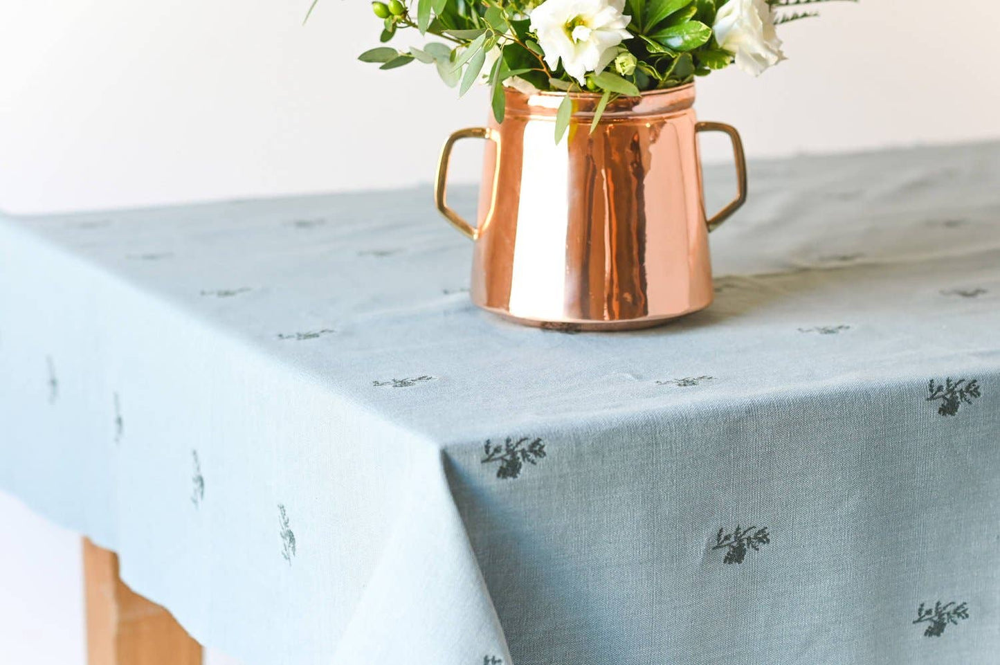 Blue Fleur Embroidered Tablecloth: 60" x 120"