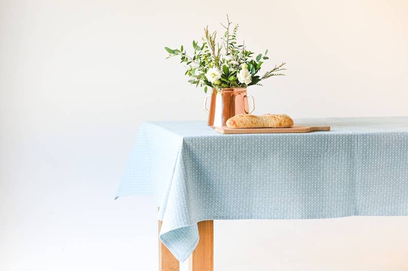 Blue Dotted Tablecloth: 60" x 120"