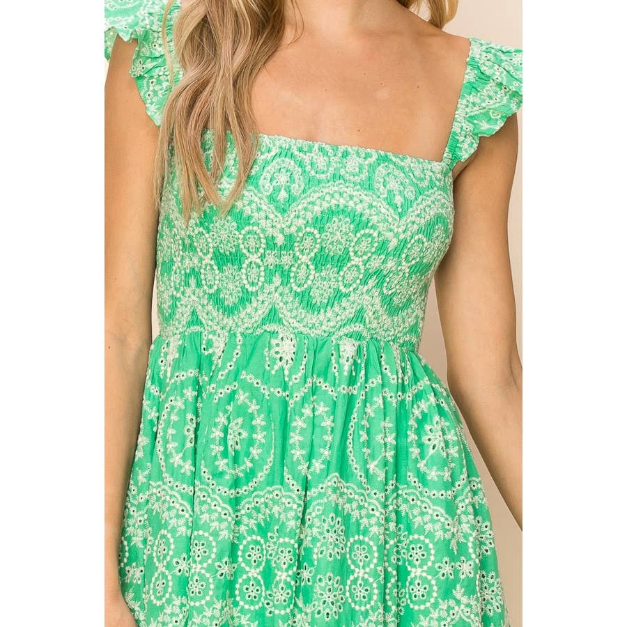 Sleeveless Openwork Embroidered eyelet midi Dress: S / GREEN