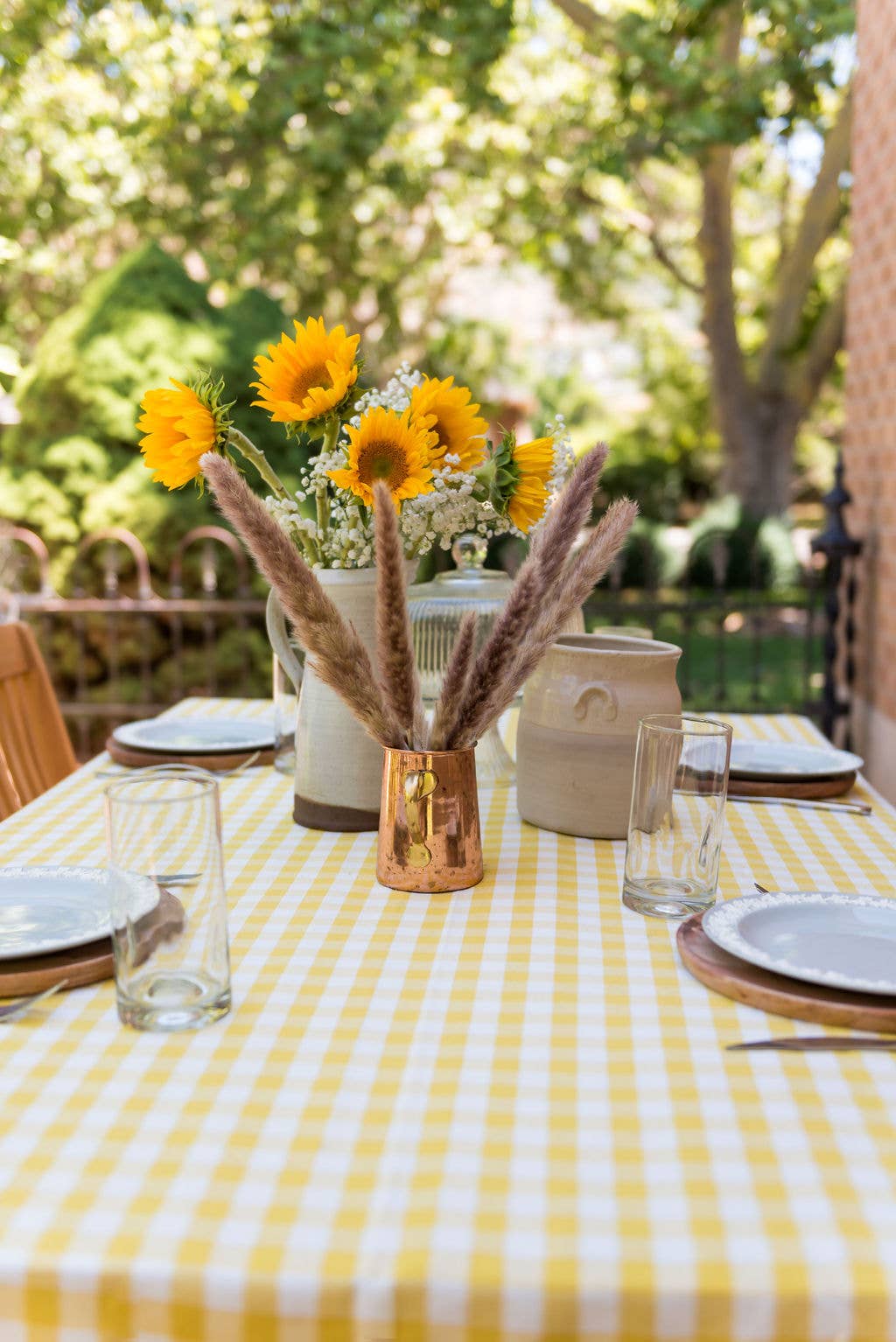 Yellow Ruffled Gingham Tablecloth: 60" x 120"