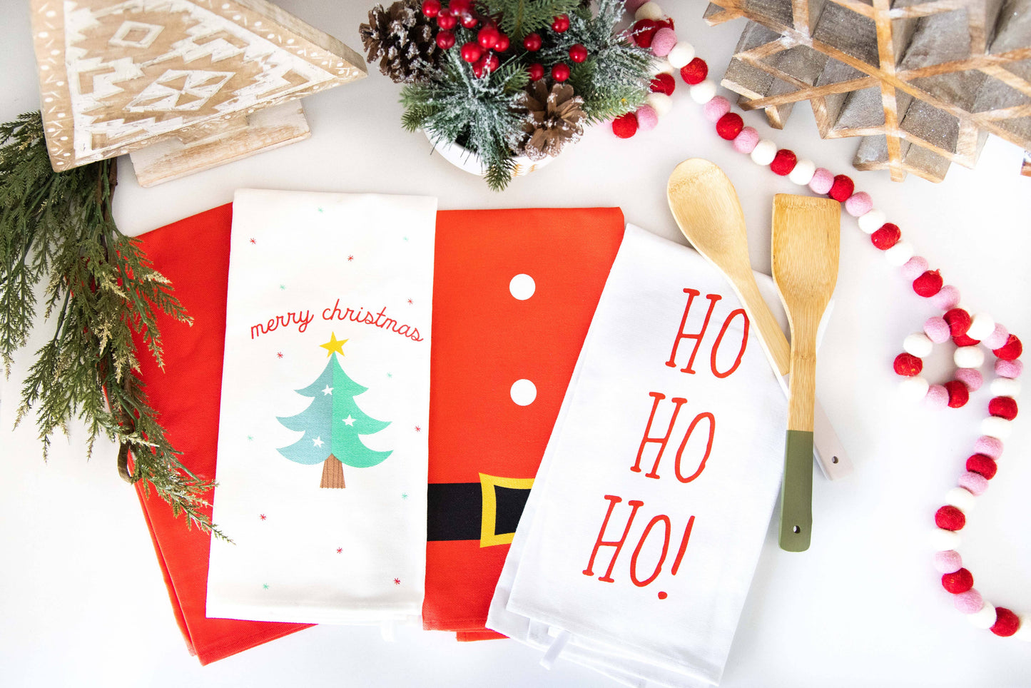 Ho Ho Ho Tea Towel Set, Kitchen Christmas Decor