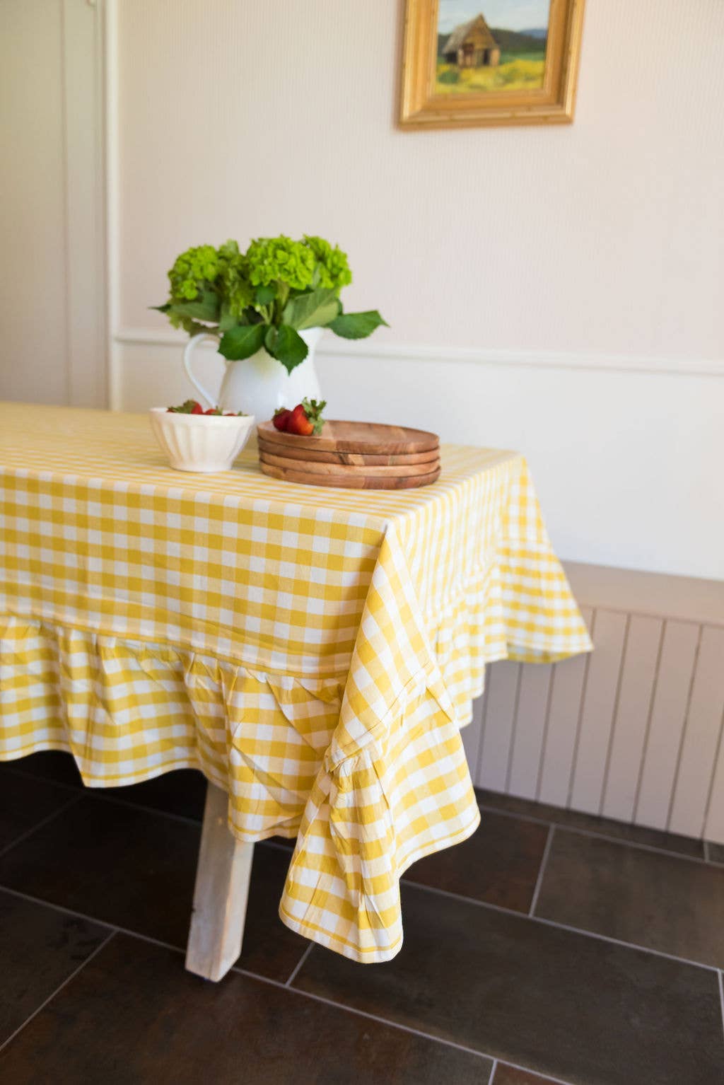 Yellow Ruffled Gingham Tablecloth: 60" x 120"