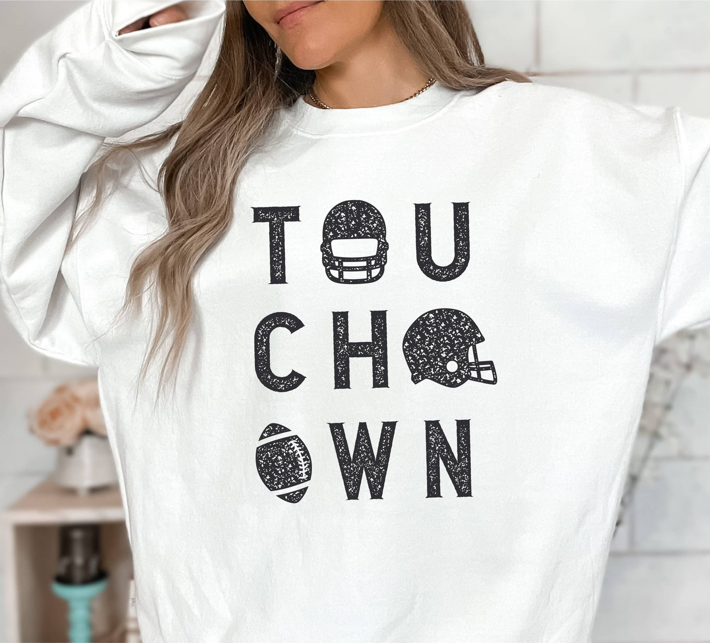 Football Sweatshirt - Touchdown Sweatshirt - Football Shirt: L - Unisex / Indigo Blue