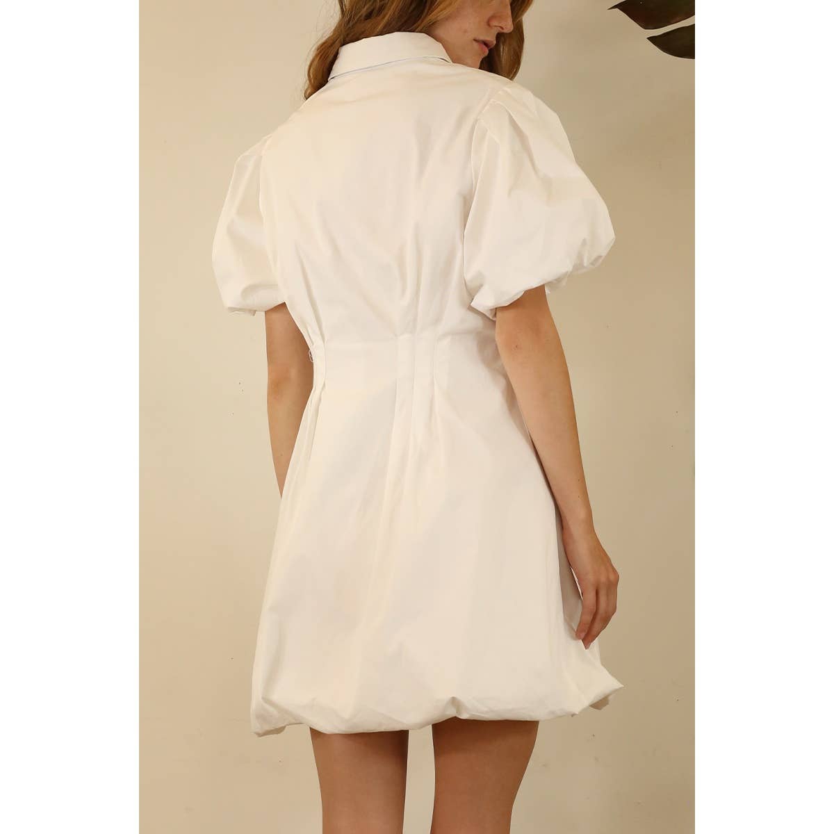 BALLOON PUFF MINI DRESS: WHITE / L