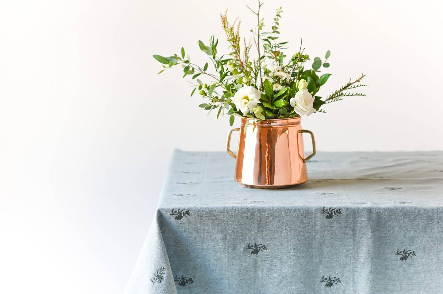 Blue Fleur Embroidered Tablecloth: 60" x 120"