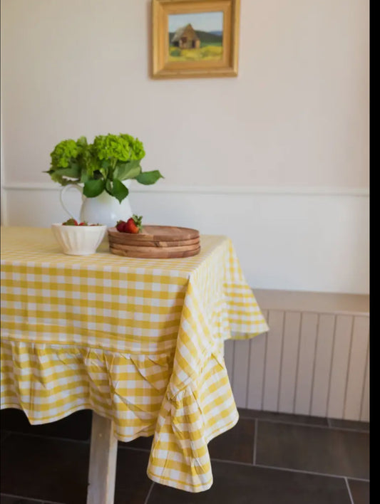 Yellow Ruffled Gingham Tablecloth: 60" x 120