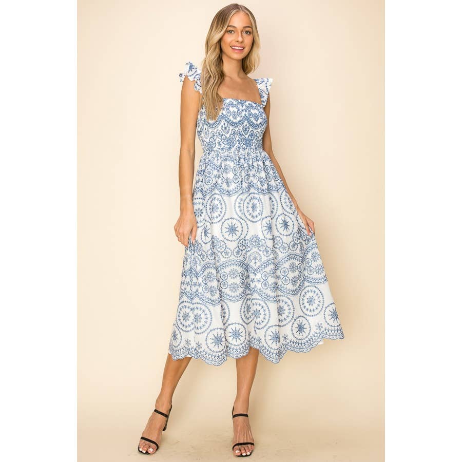 Sleeveless Openwork Embroidered eyelet midi Dress: L / GREEN