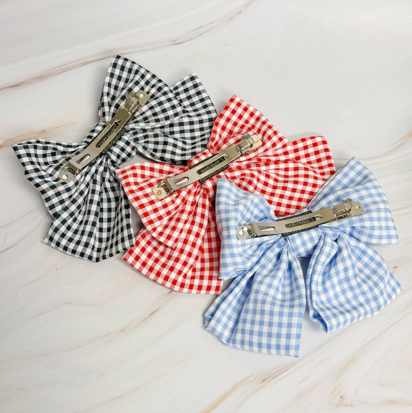 Gingham Bow Pretty Bow Hair Clip: Blue