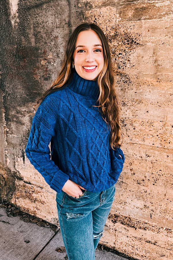 Sarah Blue Cable Knit Sweater: S