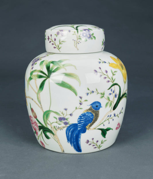 Birds and Flowers Round Ginger Jar with Lid