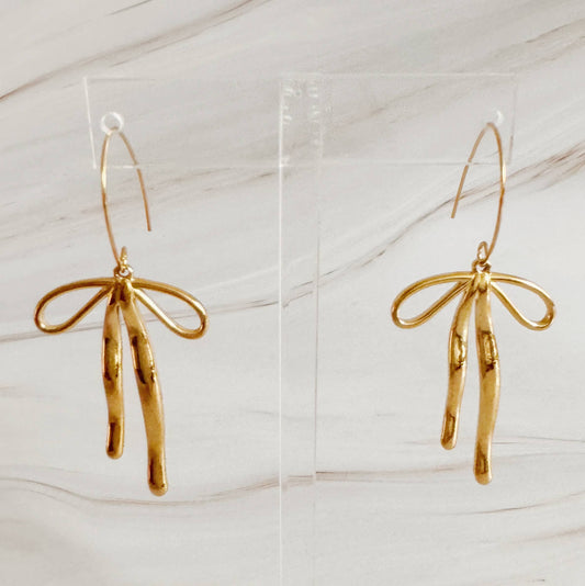 Stylist Bow Drop Earrings: Gold