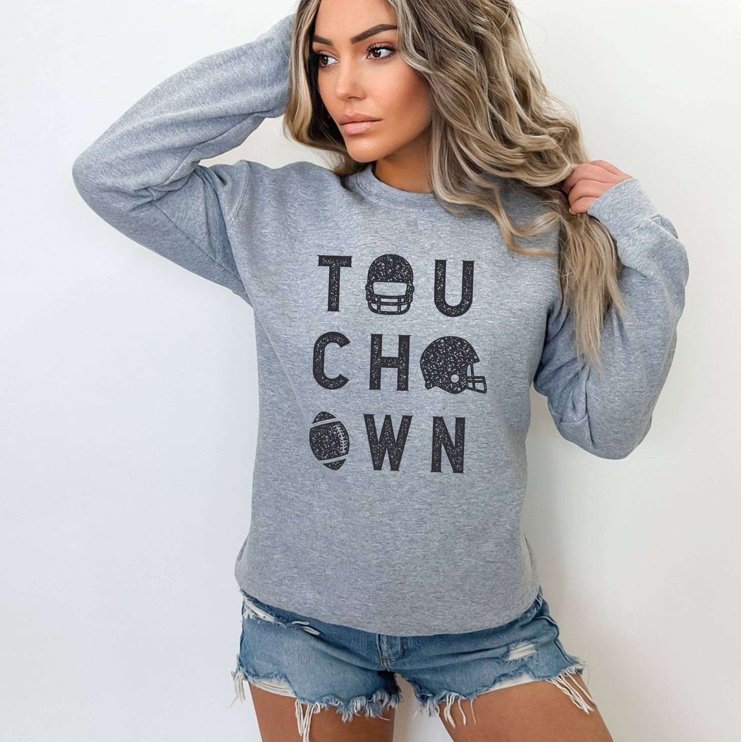 Football Sweatshirt - Touchdown Sweatshirt - Football Shirt: L - Unisex / Indigo Blue