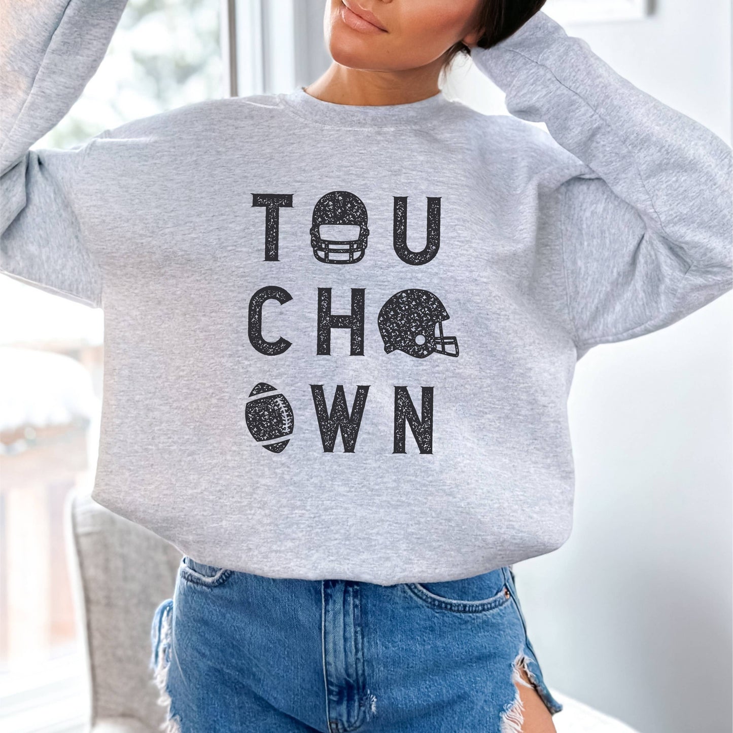 Football Sweatshirt - Touchdown Sweatshirt - Football Shirt: L - Unisex / Indigo Blue