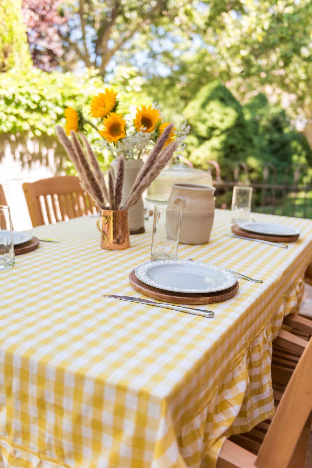 Yellow Ruffled Gingham Tablecloth: 60" x 120"