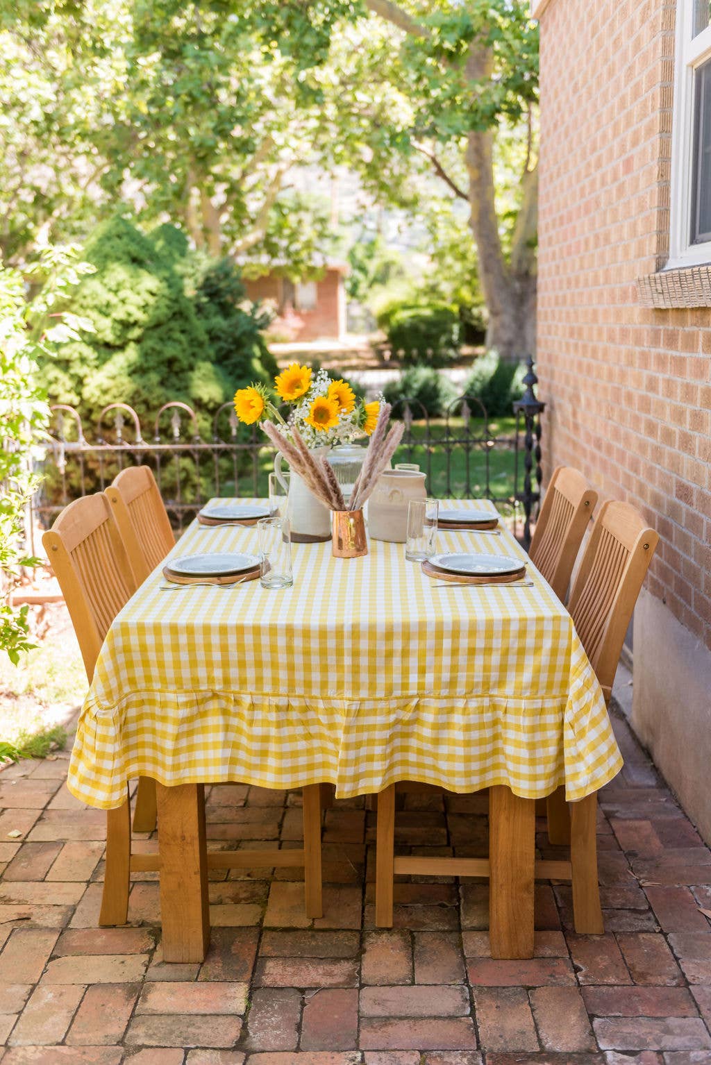 Yellow Ruffled Gingham Tablecloth: 60" x 120"