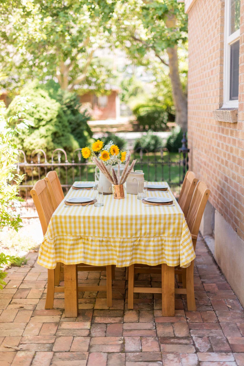 Yellow Ruffled Gingham Tablecloth: 60" x 120"