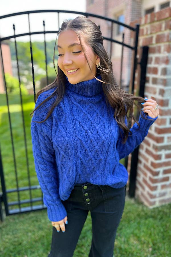 Sarah Blue Cable Knit Sweater: L