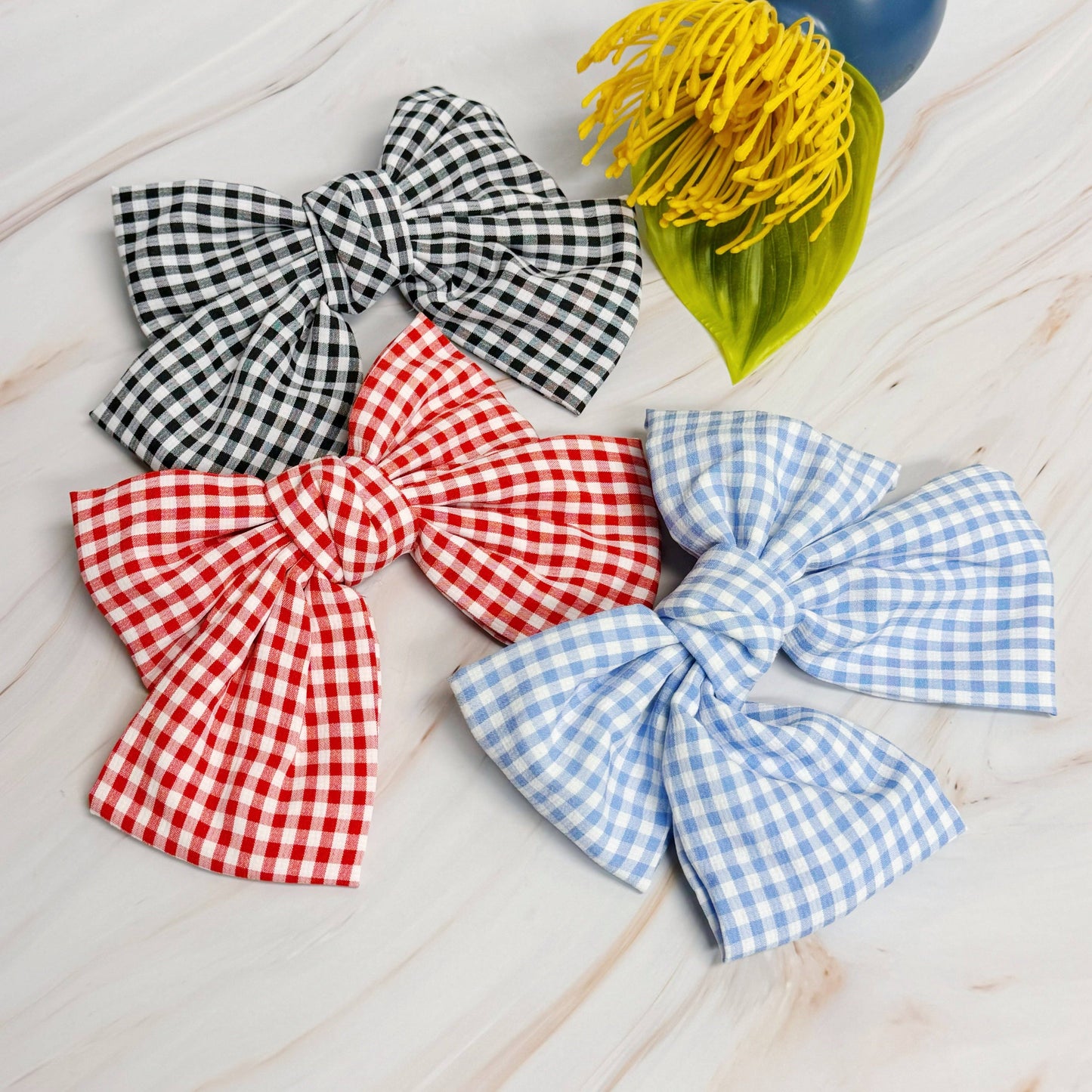 Gingham Bow Pretty Bow Hair Clip: Blue