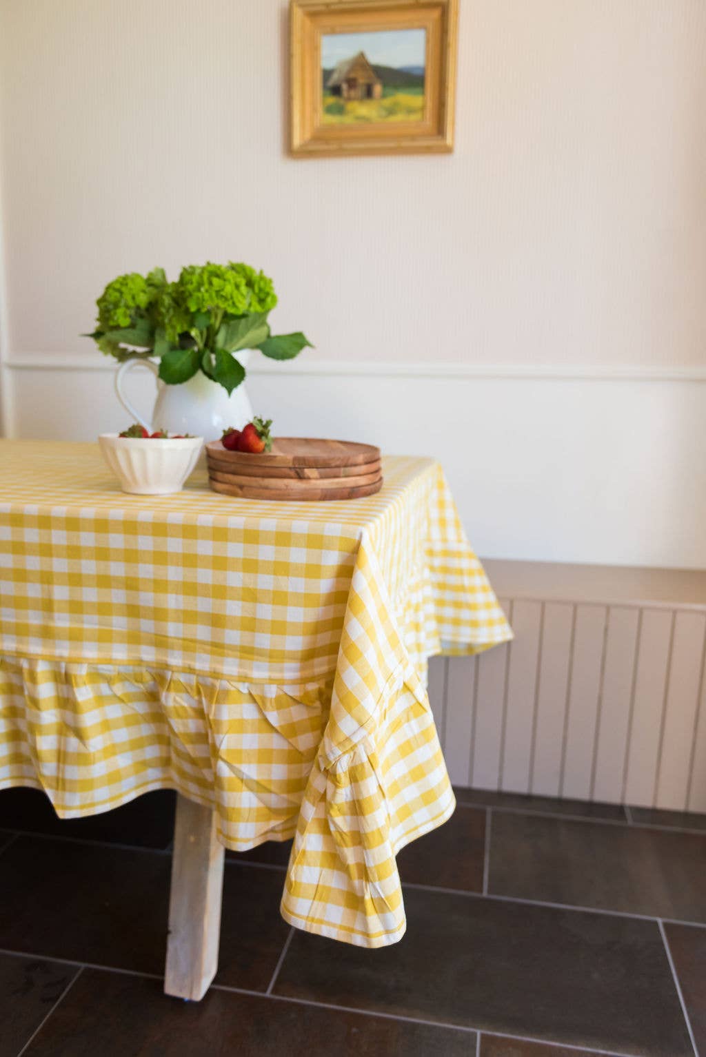 Yellow Ruffled Gingham Tablecloth: 60" x 120"