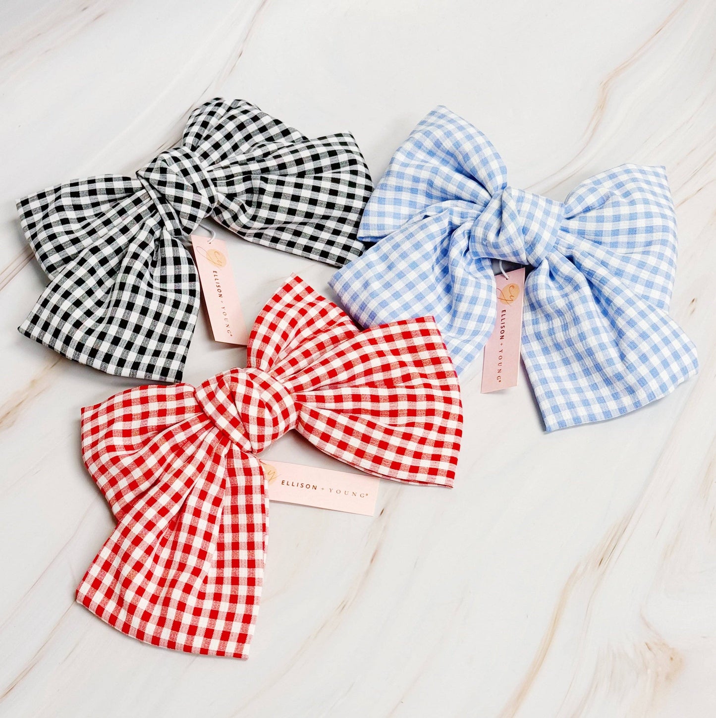 Gingham Bow Pretty Bow Hair Clip: Blue