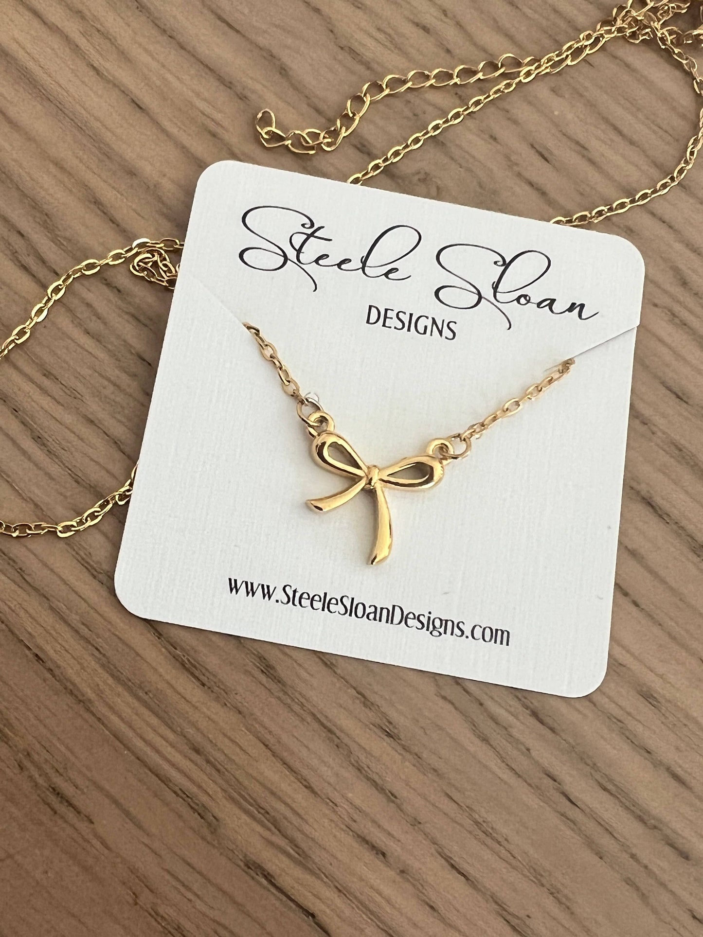 TRENDSETTER Gold Bow Necklace - Bows are In for Spring!