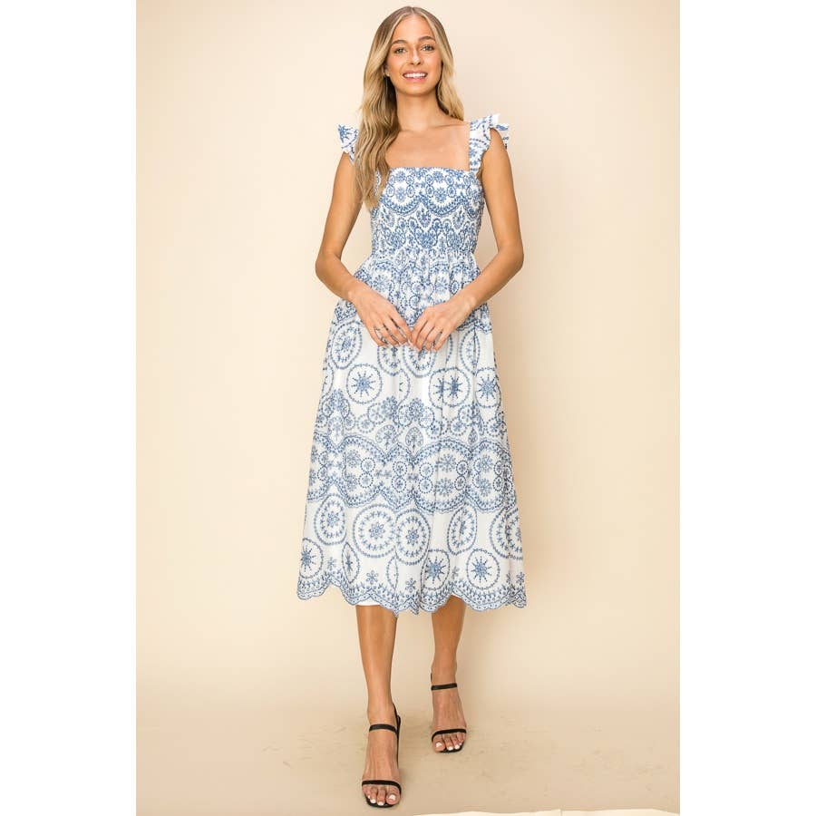 Sleeveless Openwork Embroidered eyelet midi Dress: L / GREEN