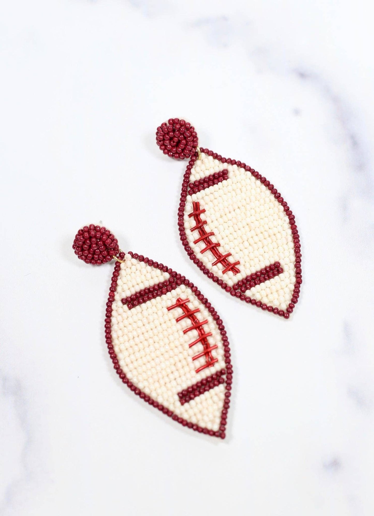 Manning Beaded Football Earring WHITE