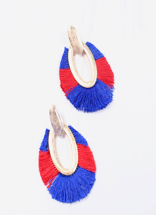 First Down Fringe Earring BLUE RED