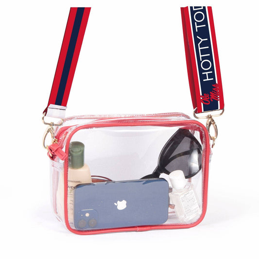 Bridget  Clear Purse with Reversible Patterned Shoulder Straps - Ole Miss