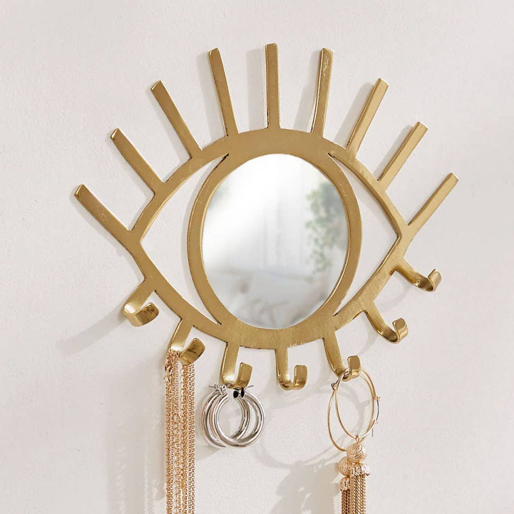 Kimisty Wall Hanging Gold Eye Mirror with Jewelry Holder