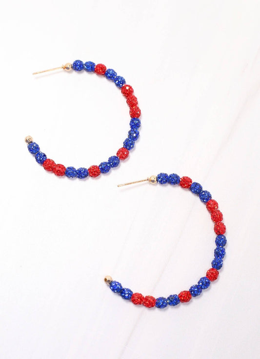 School Pride Pave Hoop Earring BLUE RED