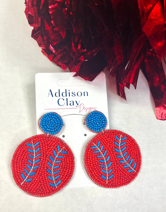 Red & Blue Baseball Earrings