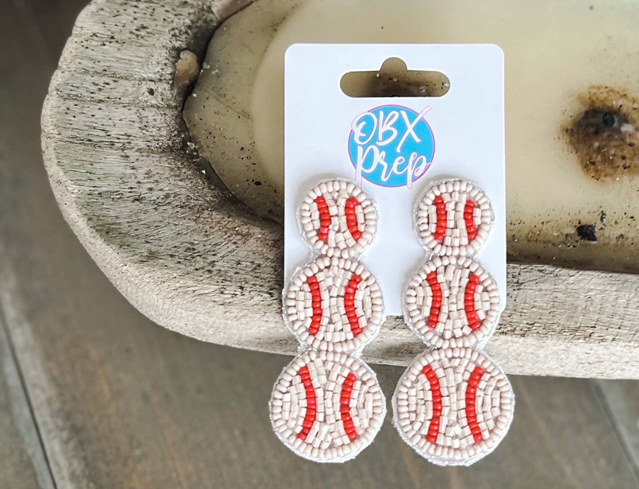 Triple Baseball Seed Beaded Drop Earrings