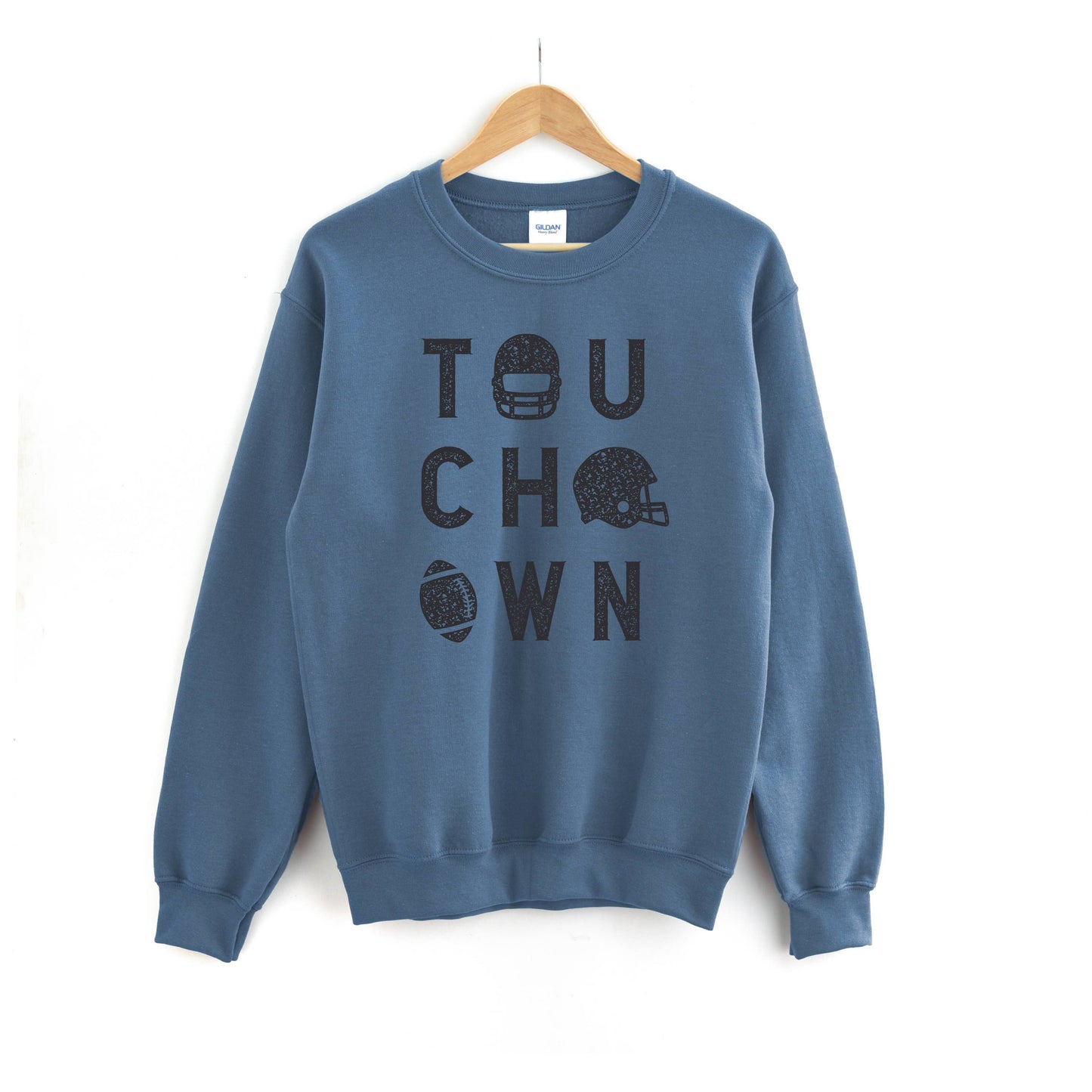 Football Sweatshirt - Touchdown Sweatshirt - Football Shirt: L - Unisex / Indigo Blue