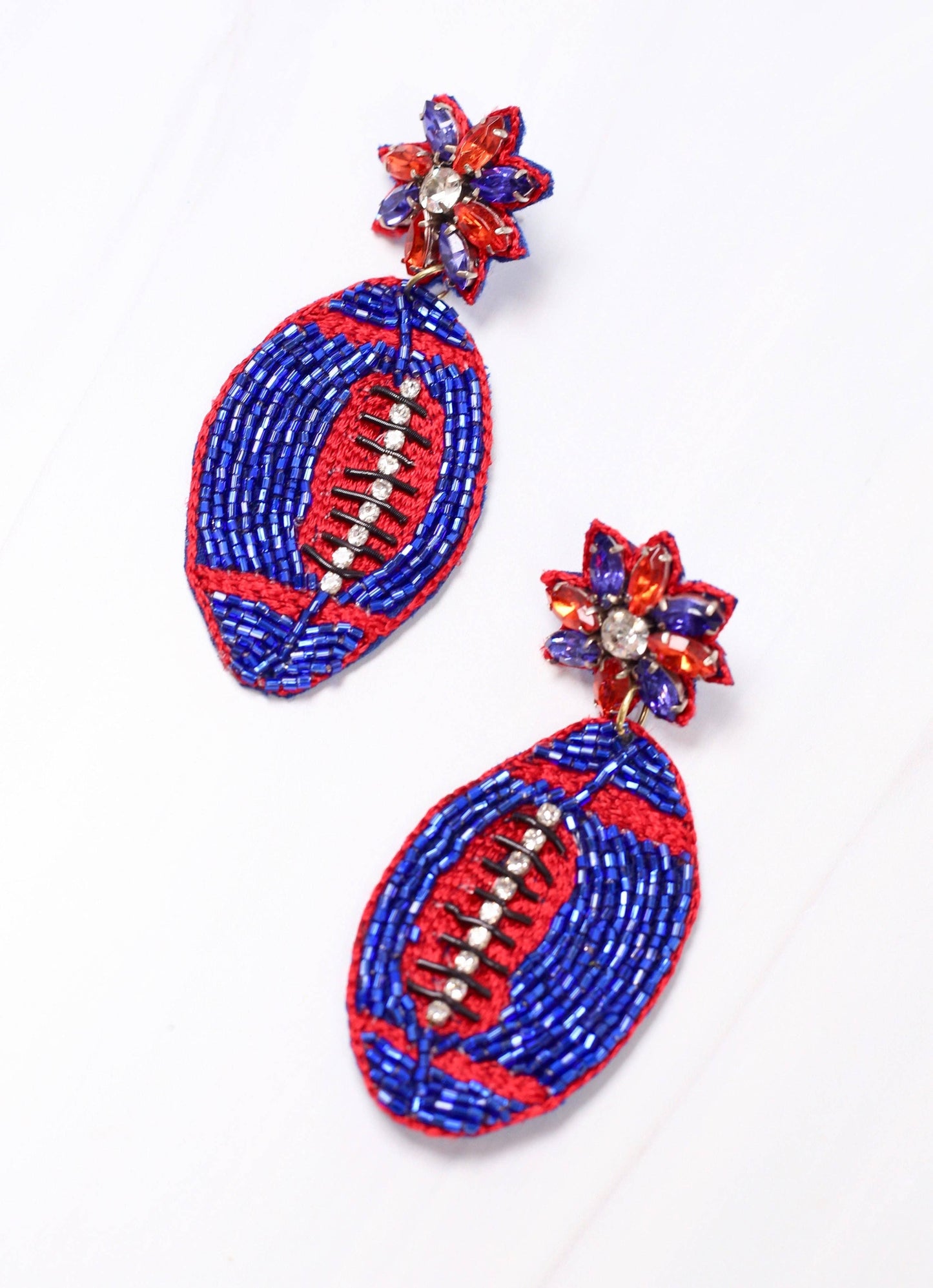 Field Goal Embellished Football Earring BLUE RED